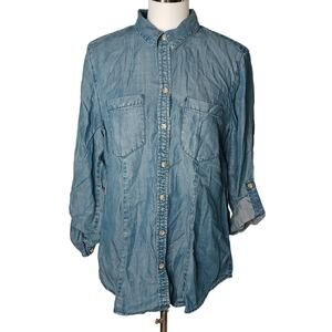 Chico's Tencel Lyocell Denim Blue Long Sleeves Chambray Shirt US 8-10 Medium
